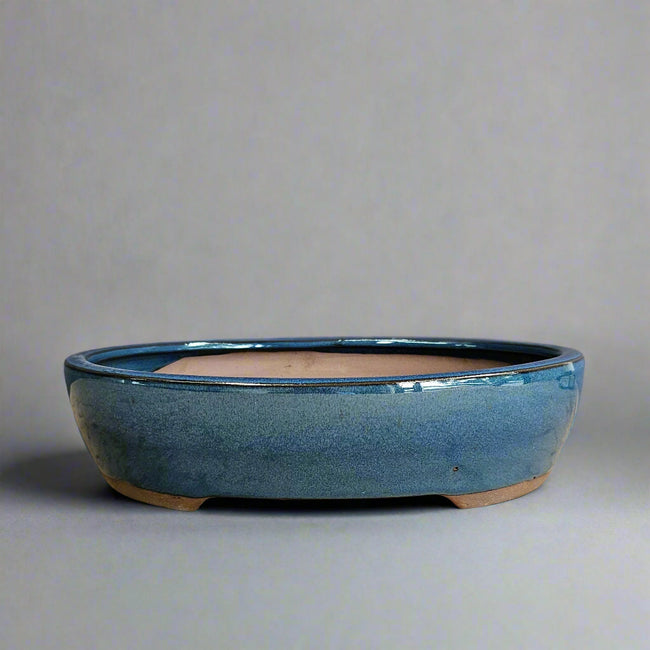 27cm Glazed Bonsai Pot | Oval | 27cm x 22cm x 7cm | Blue