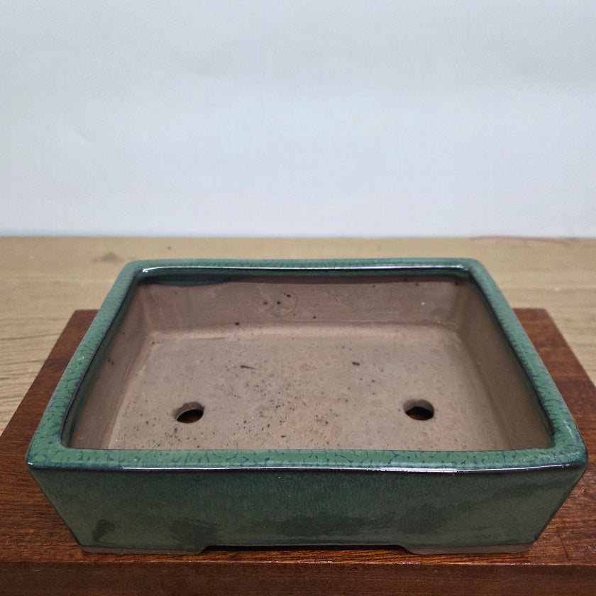 27cm Glazed Bonsai Pot | Rectangle | 27cm x 18cm x 9cm | Dark Green