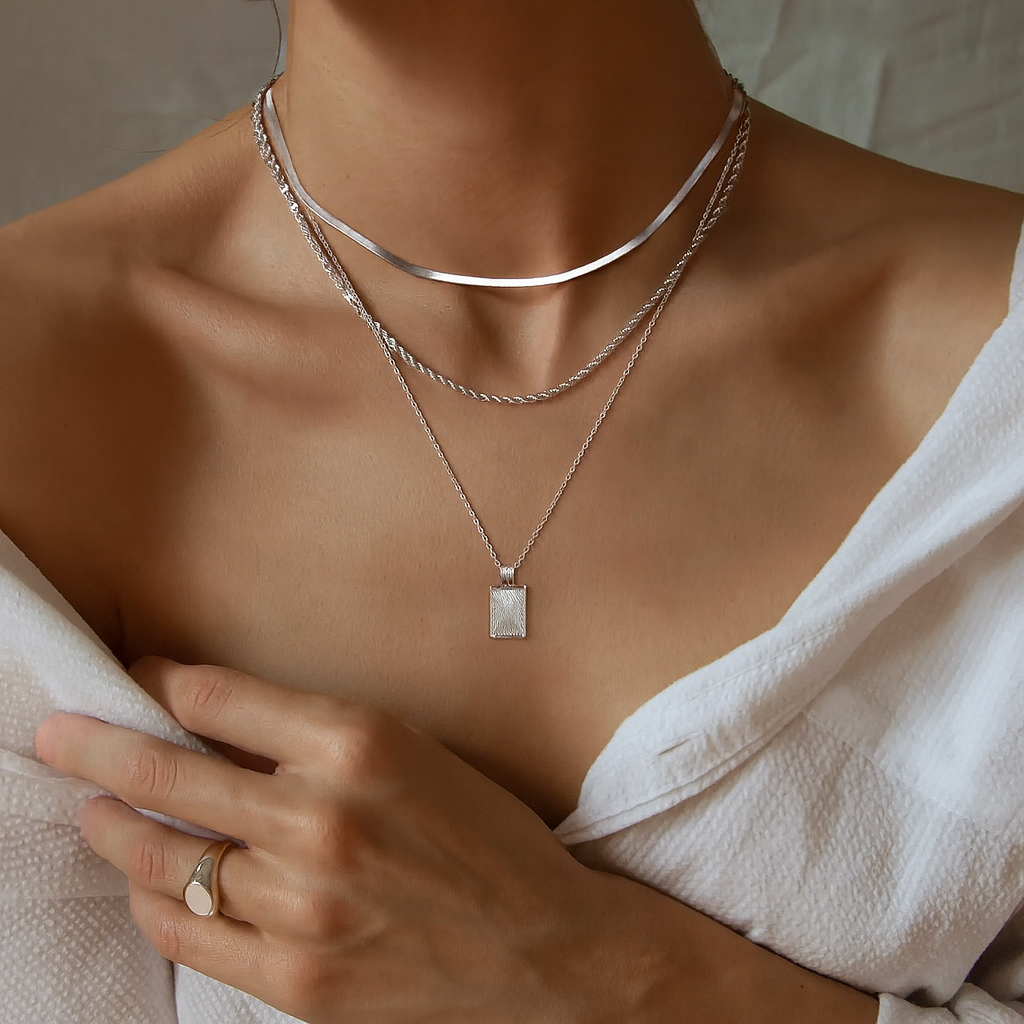 18K Gold Plated Radiant Rectangle Necklace