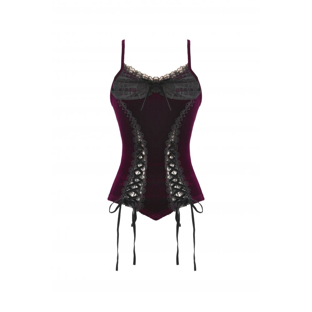 Dark in Love Serilda Velvet Lace Corset Top in Wine Red