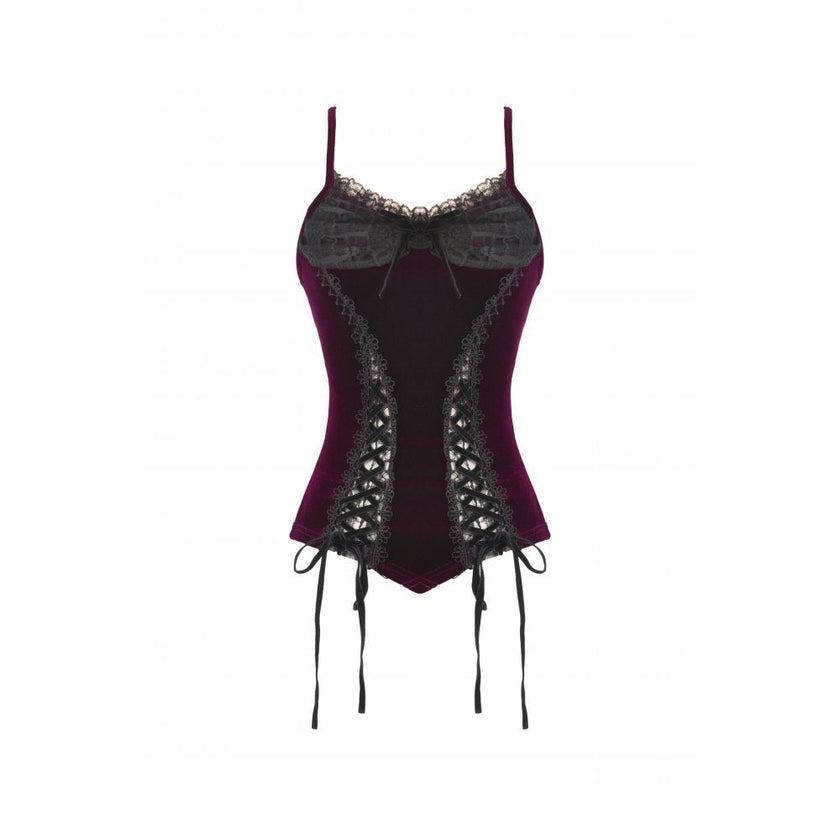 Dark in Love Serilda Velvet Lace Corset Top in Wine Red