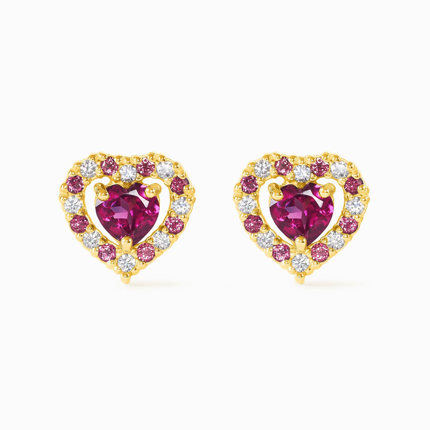 Red Heart Rhodolite Garnet Stud Earrings in 18k Gold Vermeil