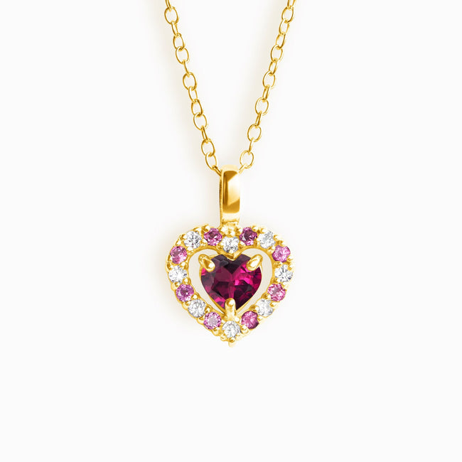 Red Heart Rhodolite Garnet Pendant Necklace in 18k Gold Vermeil
