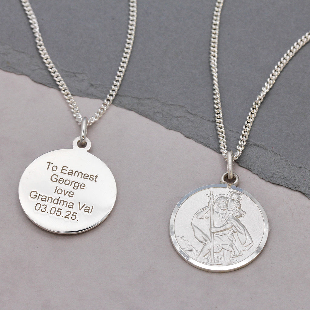 Classic St Christopher Necklace Sterling Silver 20mm