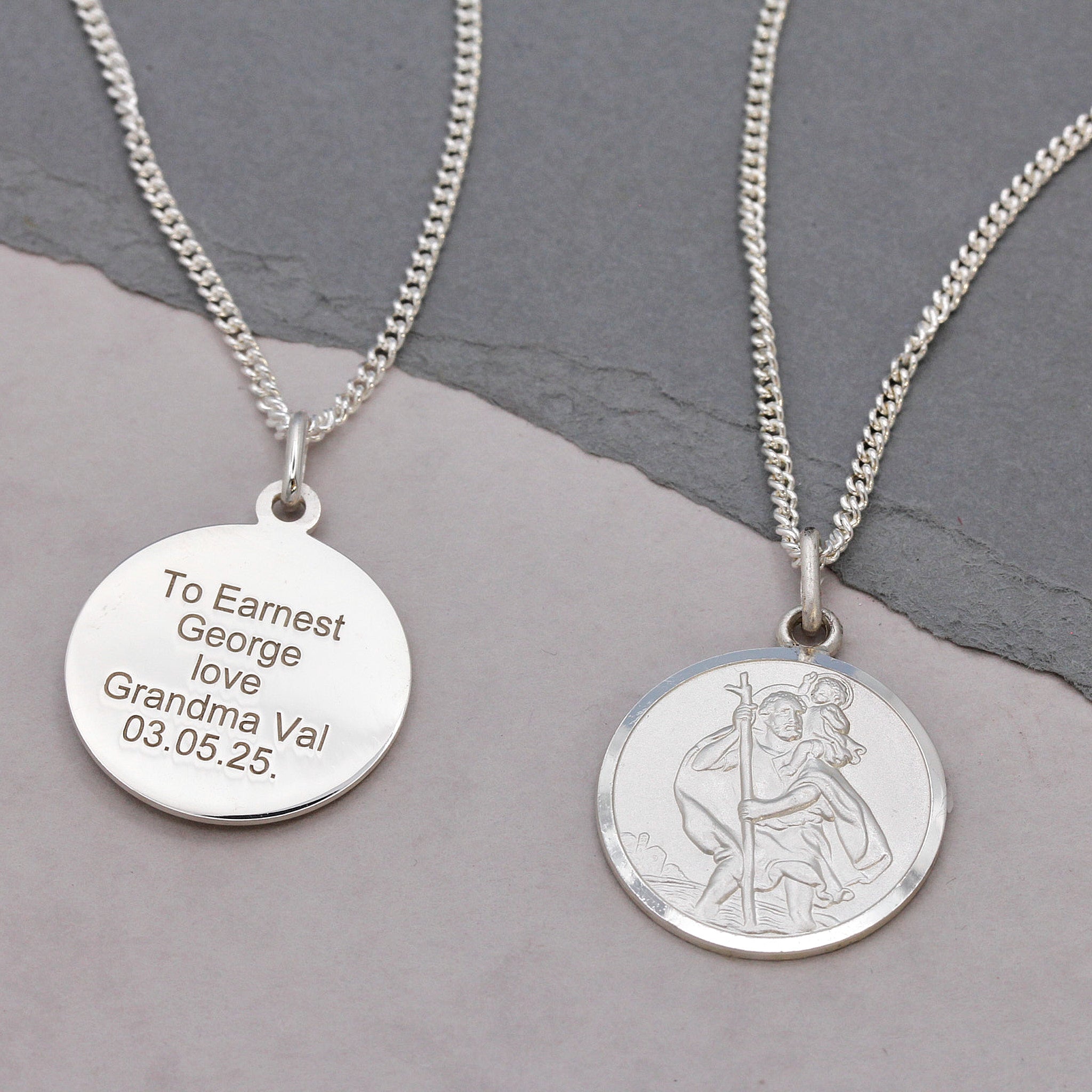 Classic St Christopher Necklace Sterling Silver 20mm
