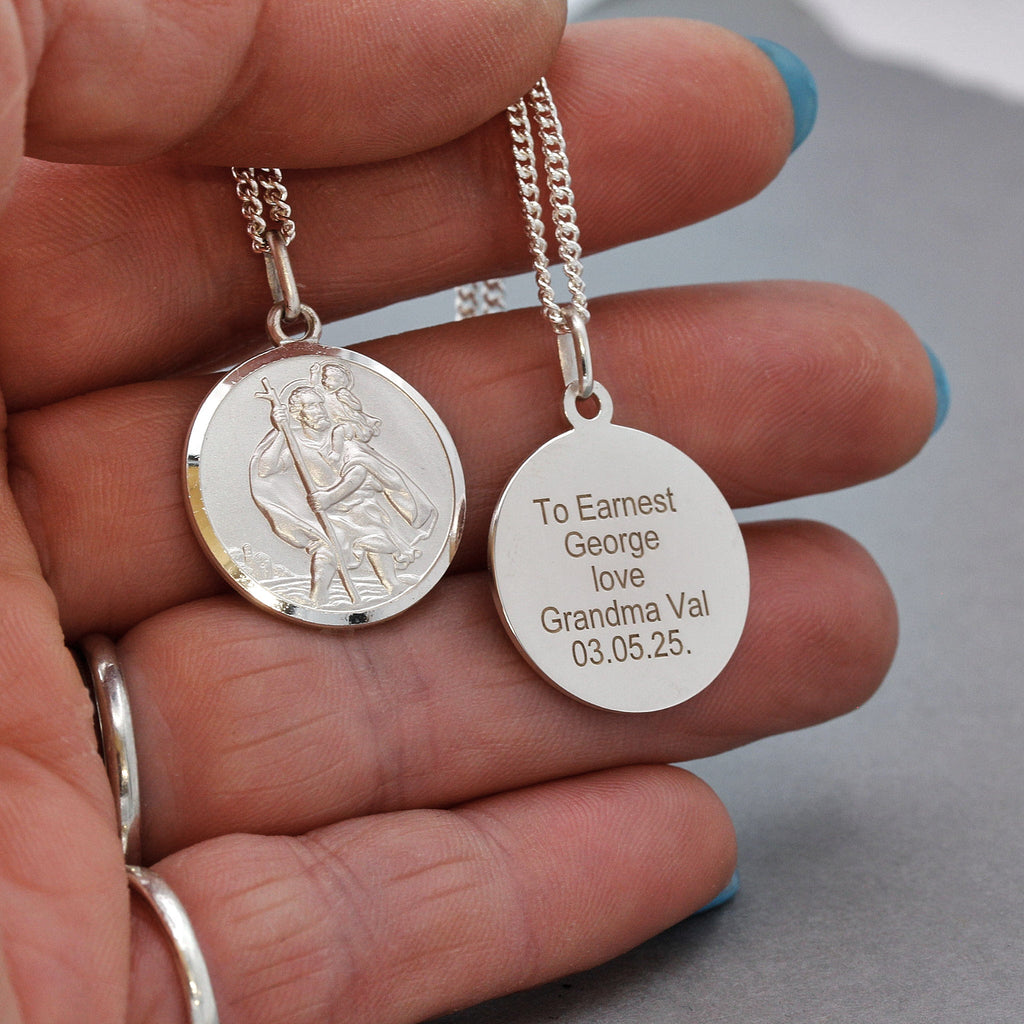 Classic St Christopher Necklace Sterling Silver 20mm