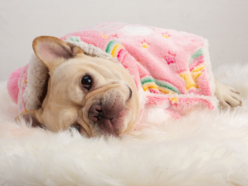 Dog Cloak Nightgown Warm Autumn And Winter Duvet Luminous Cloak Pet Clothes