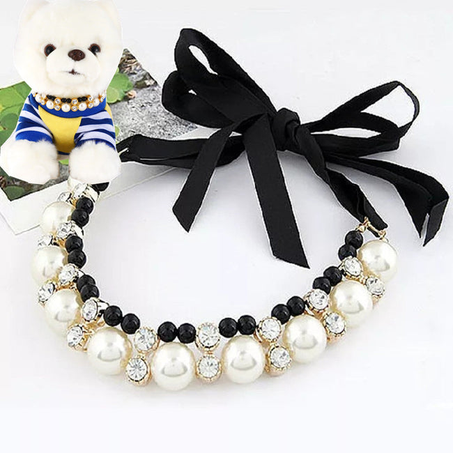 Bowknot Ribbon Pearl Pet Collar Cat And Dog Necklace Jewelry