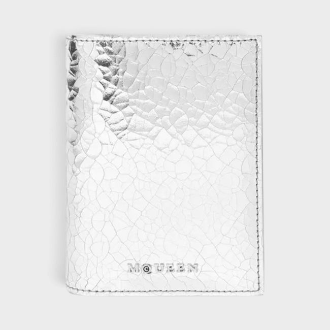 Porte-cartes bi-pli à logo argent métallisé effet craquelé
