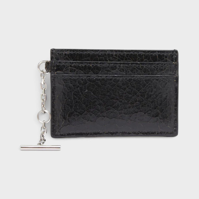 Porte-cartes Sling à logo en cuir craquelé noir