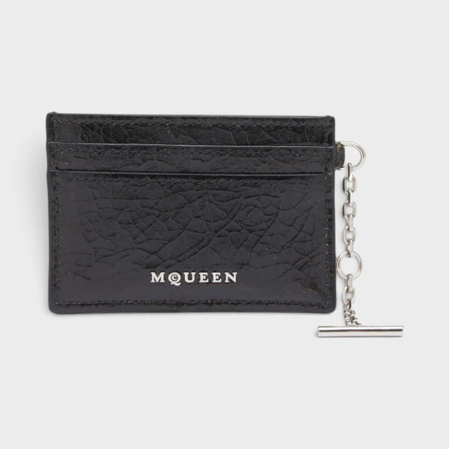 Porte-cartes Sling à logo en cuir craquelé noir