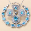 Garnet Cubic Zirconia Earrings Pendant Necklace Bracelet Ring Gift 4 PCs Set