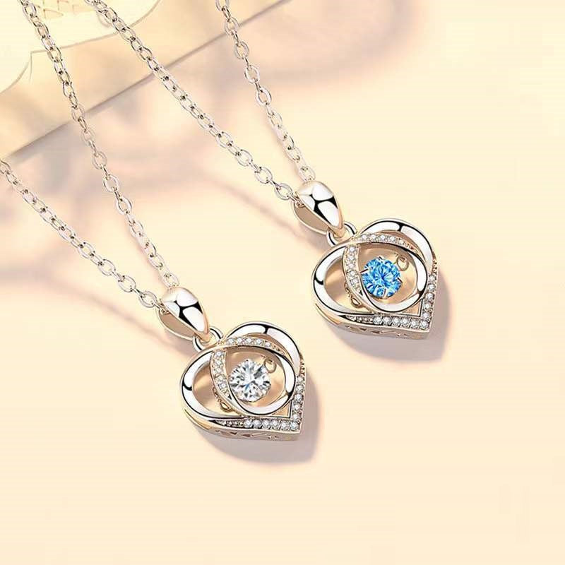 Collar de plata S925 con colgante de corazón que late, collar de lujo con diamantes de imitación para mujer, regalo de joyería para el Día de San Valentín