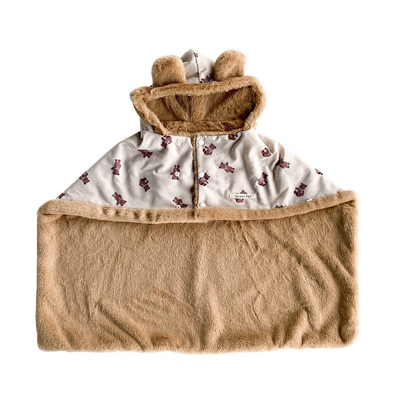 Pet Herbst- und Winter-dicker, warmer Angora-Umhang mit Haarausfall, bedruckt, kleine Decke
