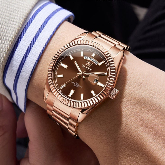 Leuchtende wasserdichte Geschäfts-Stahlarmband-Armbanduhr