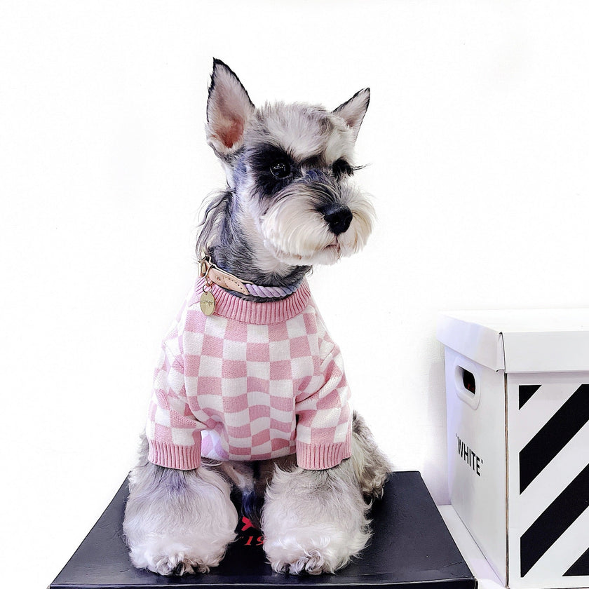 Pet Dog Short Girlish Checkerboard Sweater