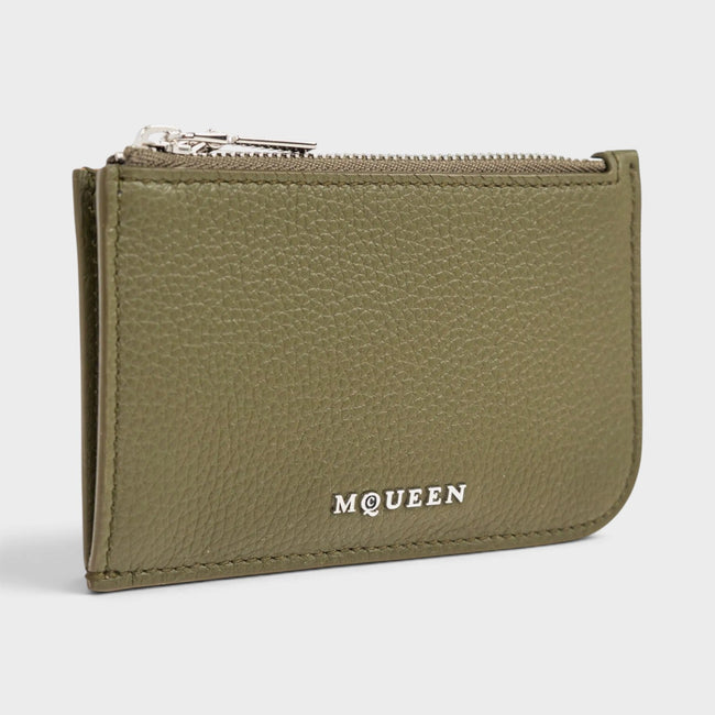 Porte-cartes à logo Sling en cuir grainé, coloris Military Silver