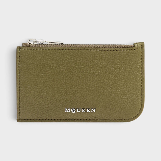 Porte-cartes à logo Sling en cuir grainé, coloris Military Silver