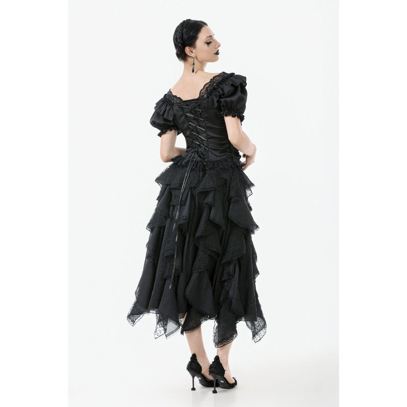 Dark in Love Seraphina Ruched Puff Sleeve Corset Top in Black