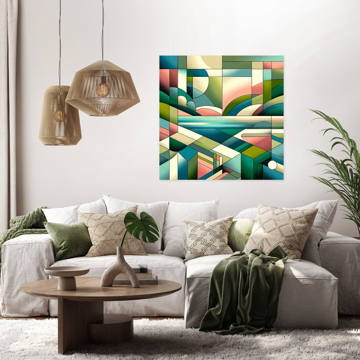 Serene Geometric Landscape Canvas
