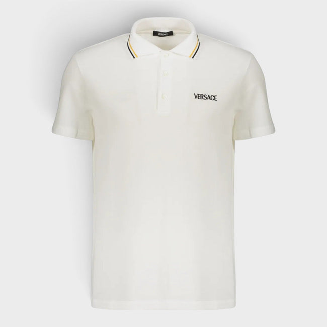Polo de algodón de manga corta con logo, blanco