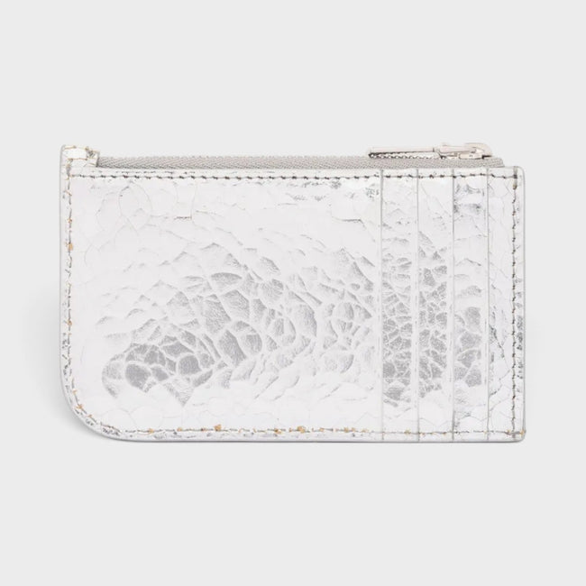 Sling Logo Zip Card Case Crackled Silver