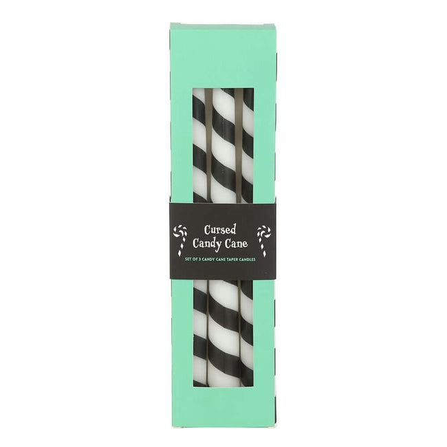 Gothic Gifts Set of 3 Black Candy Cane Taper Candles