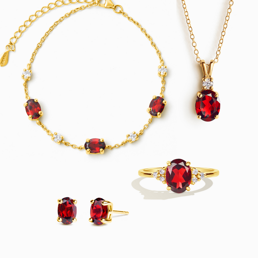 Komplettes Set – Granatschmuckset in 18k Gold Vermeil