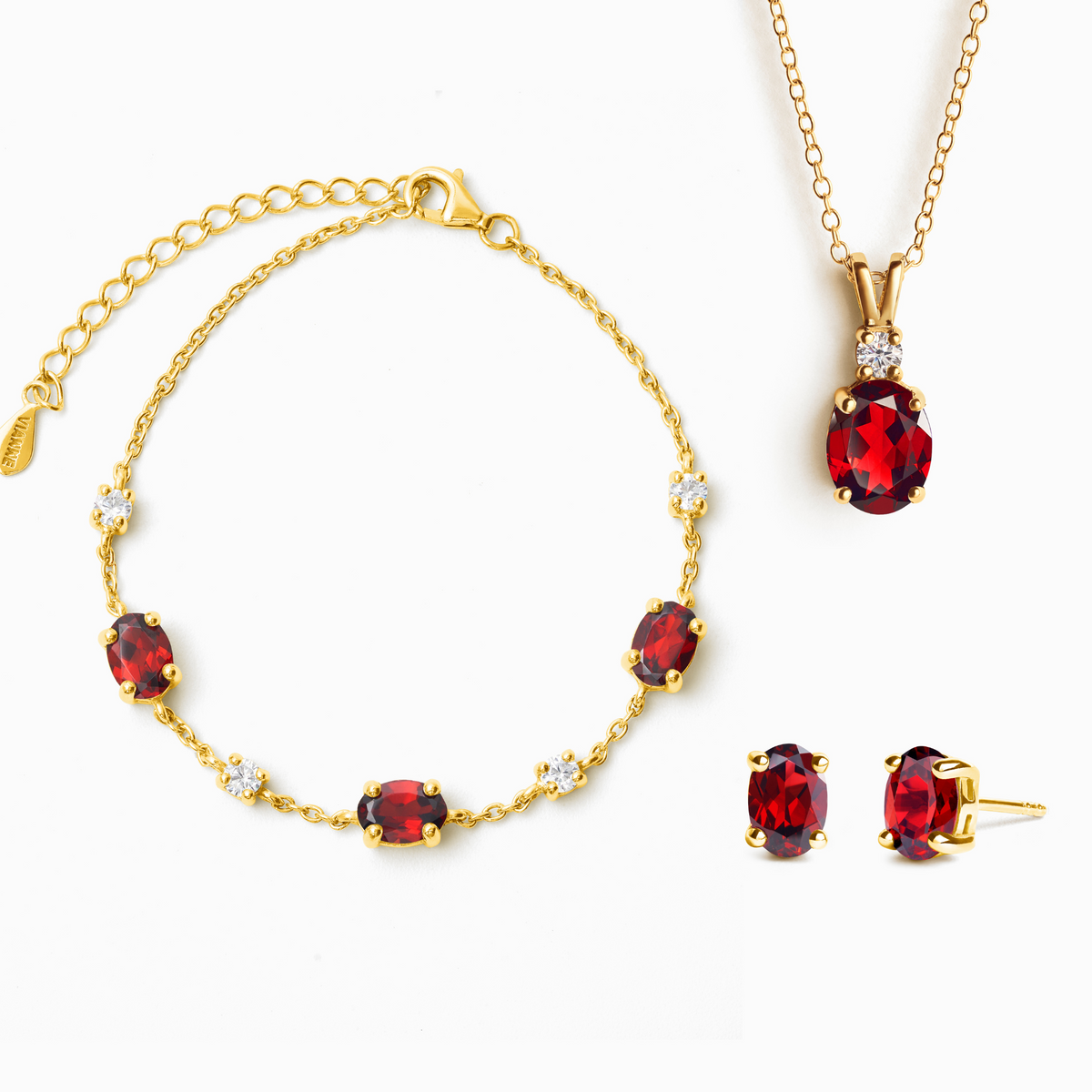 Wesentliches Granat-Schmuckset in 18 Karat Gold Vermeil