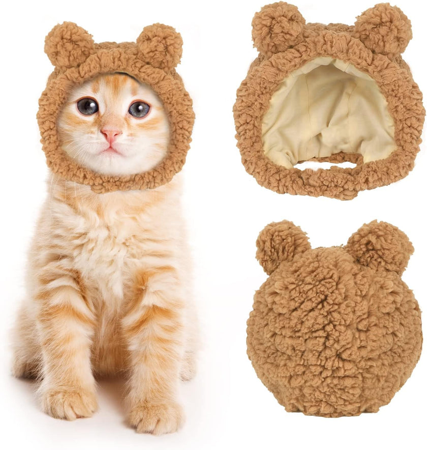 Niedliches Katzenkostüm Bärenmütze für Katzen, warm, weich, kleine Kopfbedeckung für Haustiere