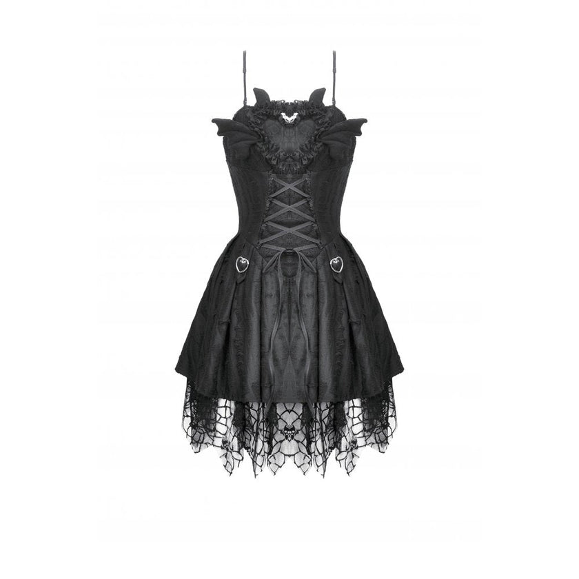 Dark in Love Mortalis Lace-Up Goth Dress in Black