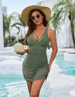 Deep V-neck Swimsuit Summer Sexy Sling Swimming Jumpsuit Dress With Mesh Drawstring-sided Design Women's Bodysuit Clothing