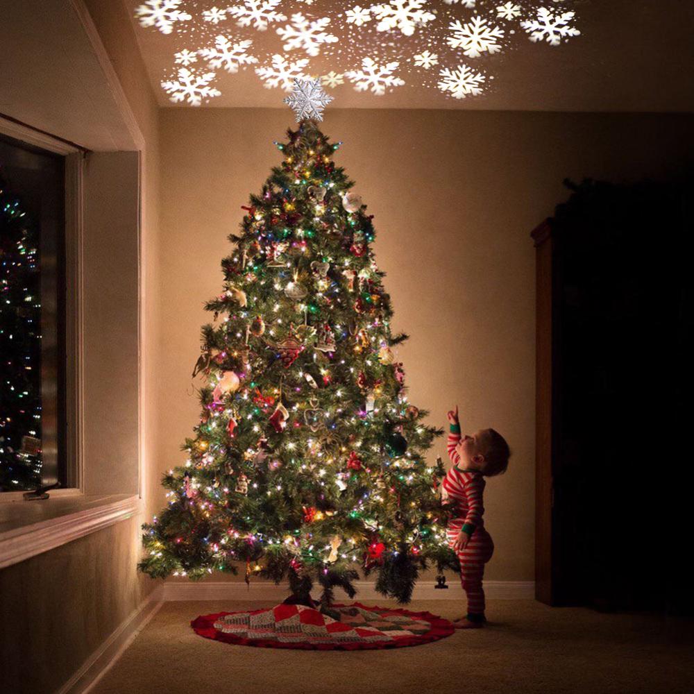 3D LED Christmas Tree Topper Star | Snowflake Projector | Glitter Silver & Gold | Rotating Light | Home Xmas Decoration | Michan Direct
