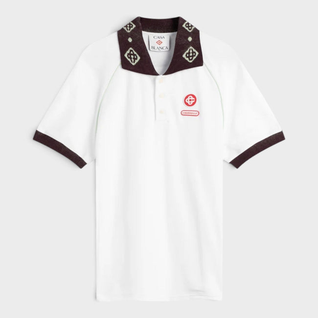 Polo raglan à col en chenille piqué texturé blanc