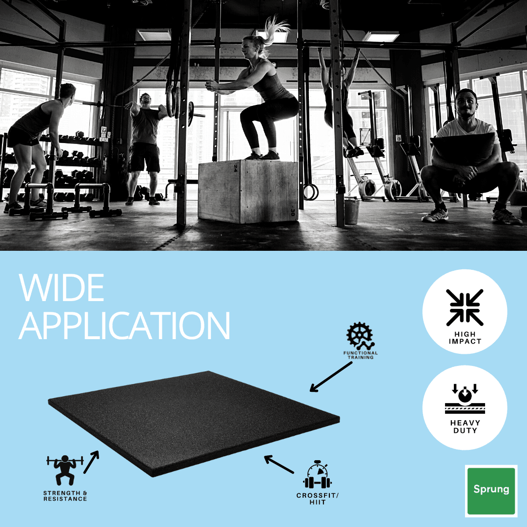 30mm Sprung PRO Gym Floor Tile - Rubber Heavy Duty Gym Flooring