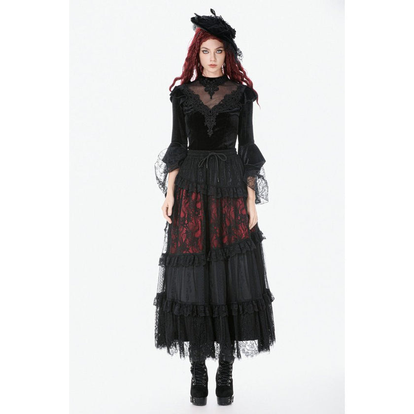 Dark in Love Gothic Velvet Lace High-Neck Top