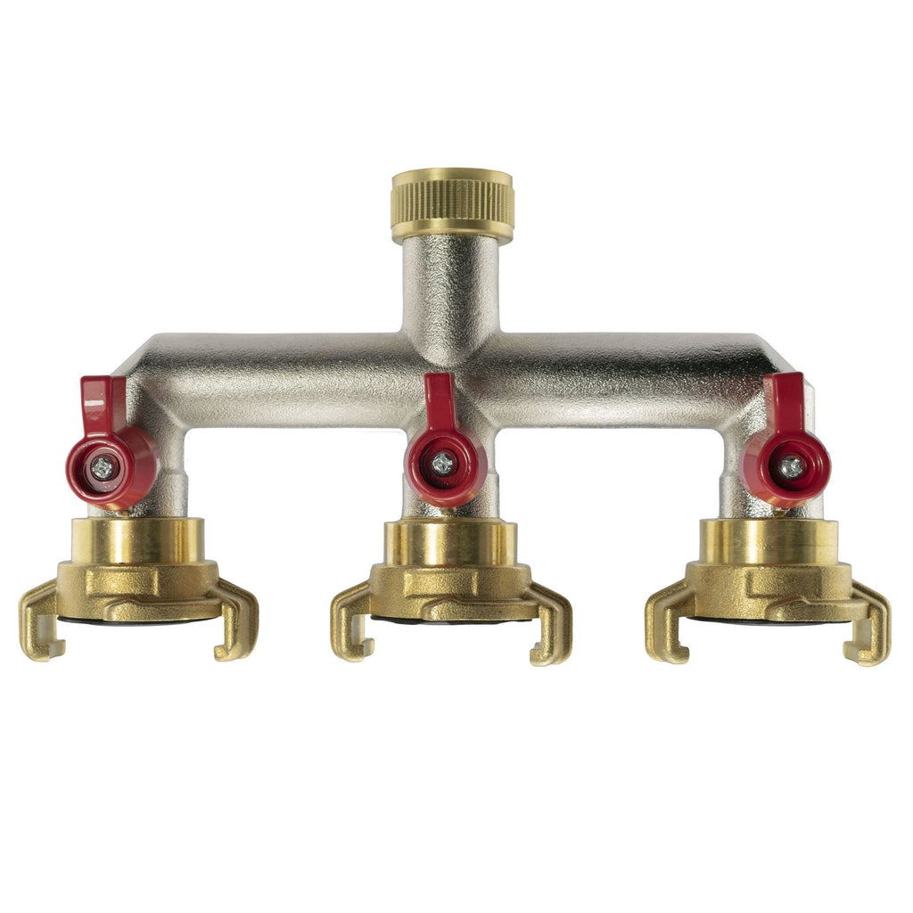 Three Way Tap Splitter Brass 3/4" BSP with Geka Type Outlets