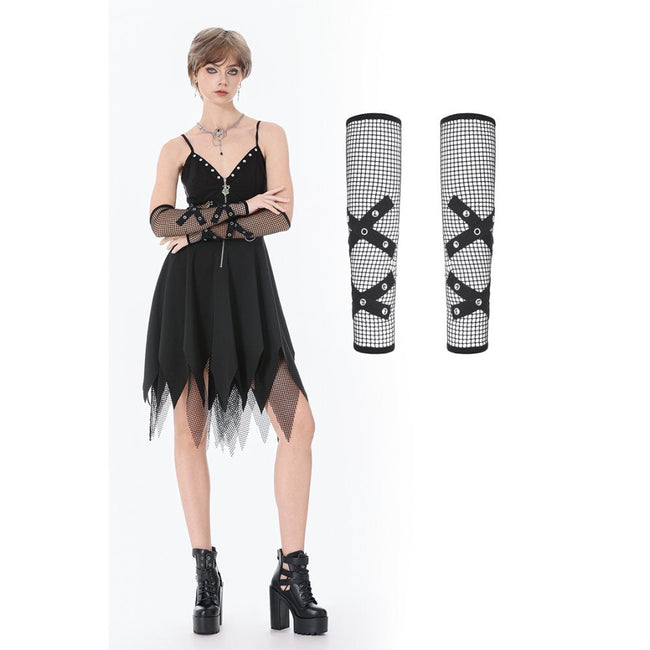 Dark in Love Punk Mesh Hollow Chain Décor Gloves