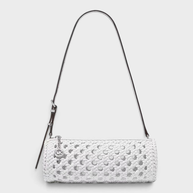 Pochette cylindrique Izzy Small en crochet blanc optique
