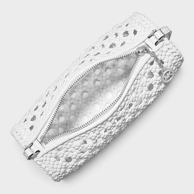 Pochette cylindrique Izzy Small en crochet blanc optique