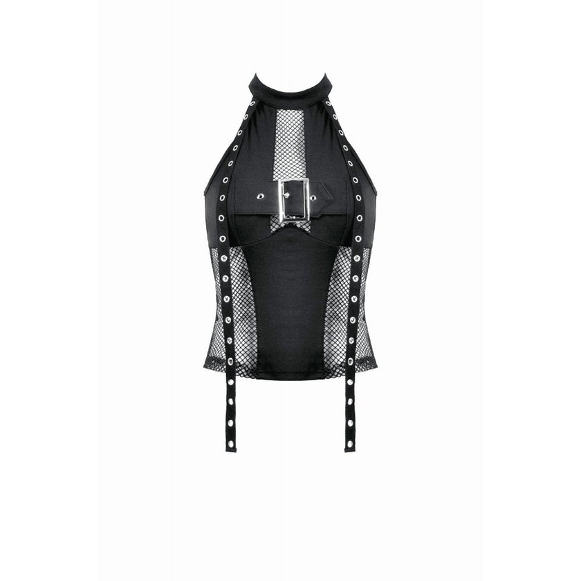 Dark in Love Gothic Mesh Panel Buckle Top