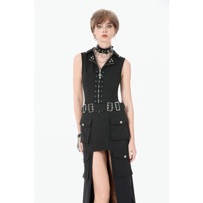 Dark in Love Punk Studded Lace-Up Vest - Alternative Top in Black