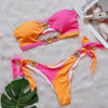 Bikini sexy con diamantes de cristal, almohadilla de pecho desmontable, costura con tirantes en el pecho, traje de baño dividido
