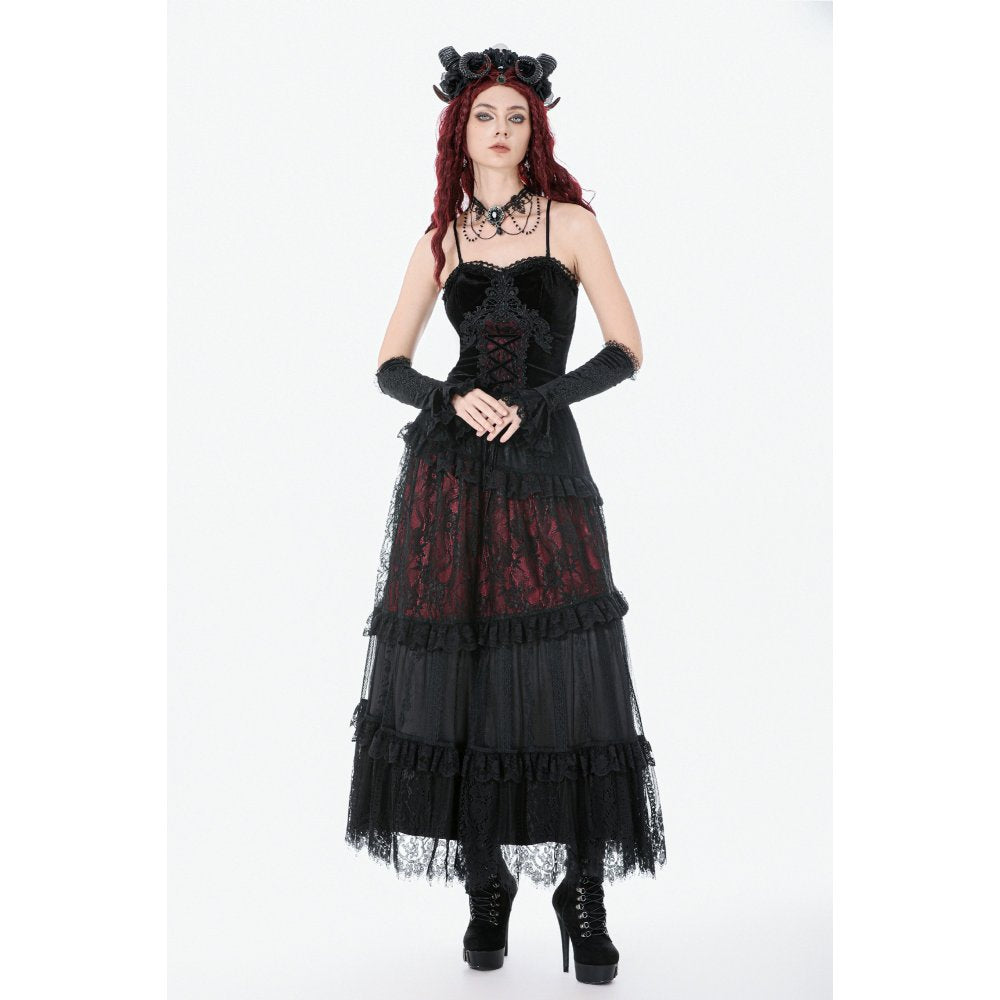 Dark in Love Gothic Black & Red Velvet Lace Corset