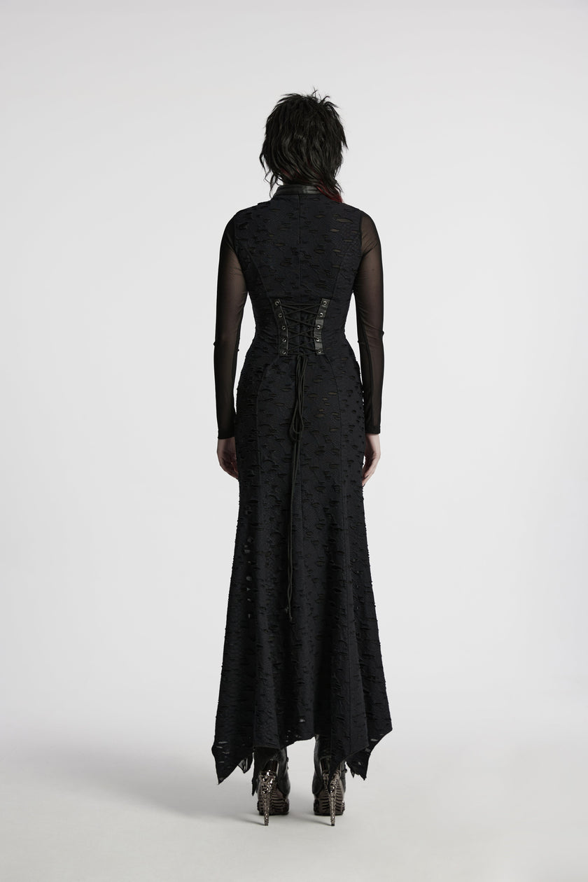 Punk Rave Seraphine Spinal Lace Panel Maxi Dress in Black