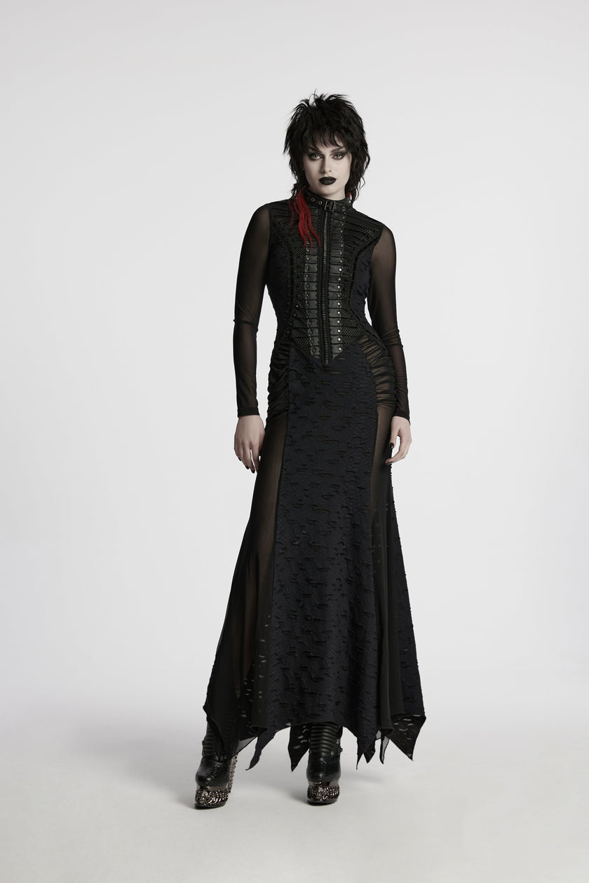 Punk Rave Seraphine Spinal Lace Panel Maxi Dress in Black