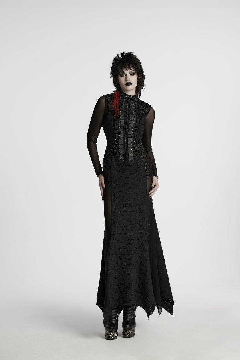 Punk Rave Seraphine Spinal Lace Panel Maxi Dress in Black