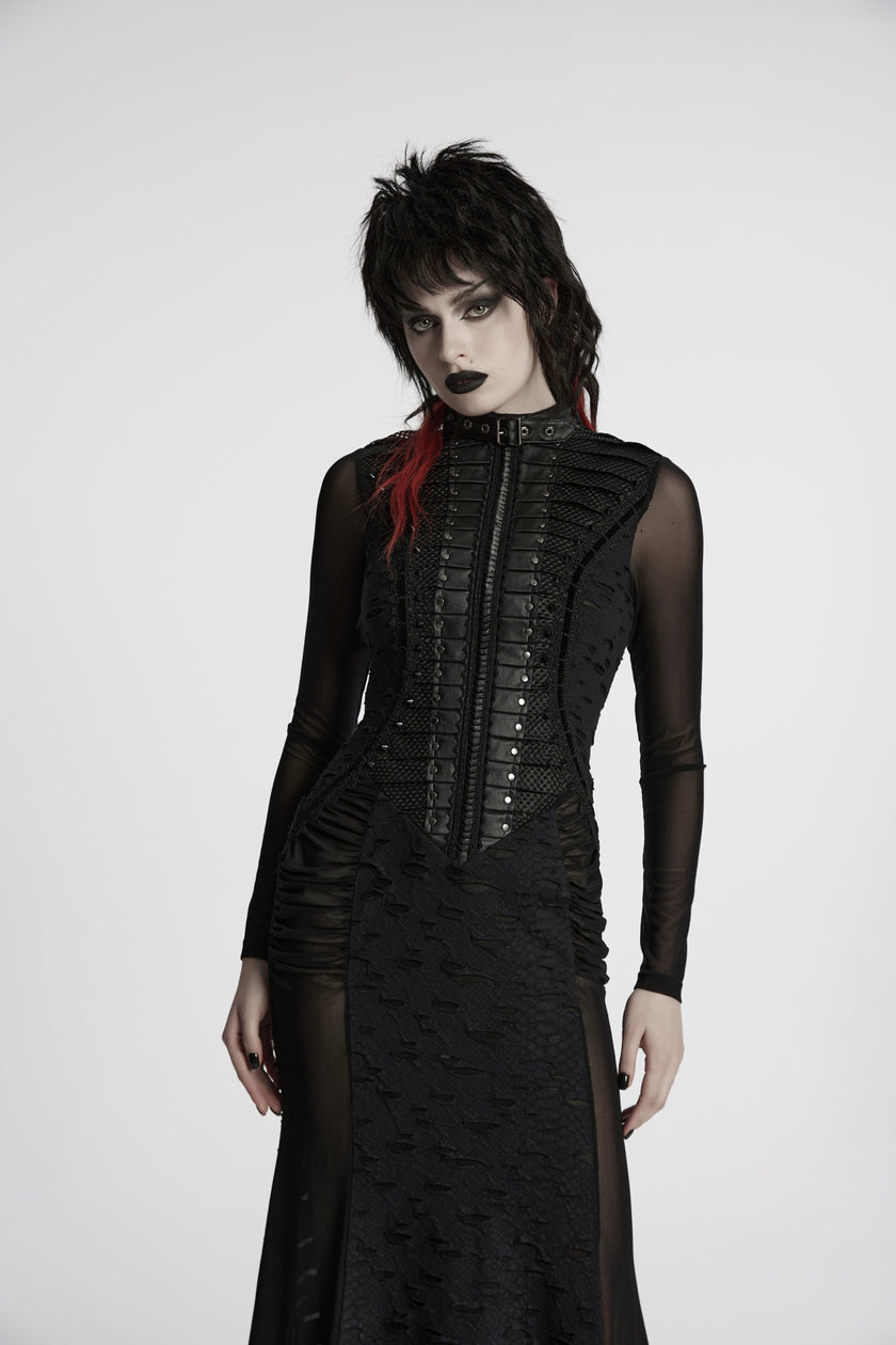 Punk Rave Seraphine Spinal Lace Panel Maxi Dress in Black