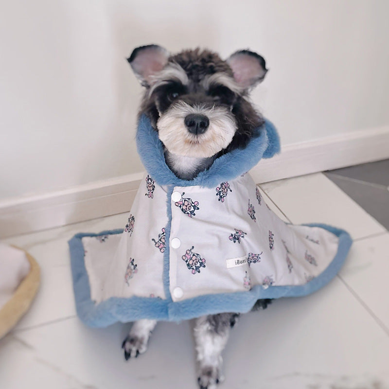 Pet Herbst- und Winter-dicker, warmer Angora-Umhang mit Haarausfall, bedruckt, kleine Decke