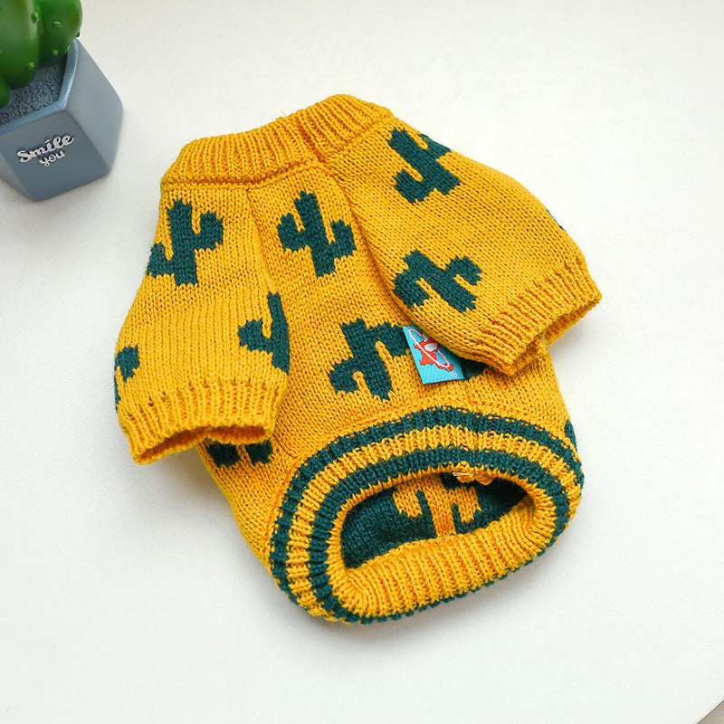 Pet Dog Cat Warm And Comfortable Turmeric Cactus Sweater